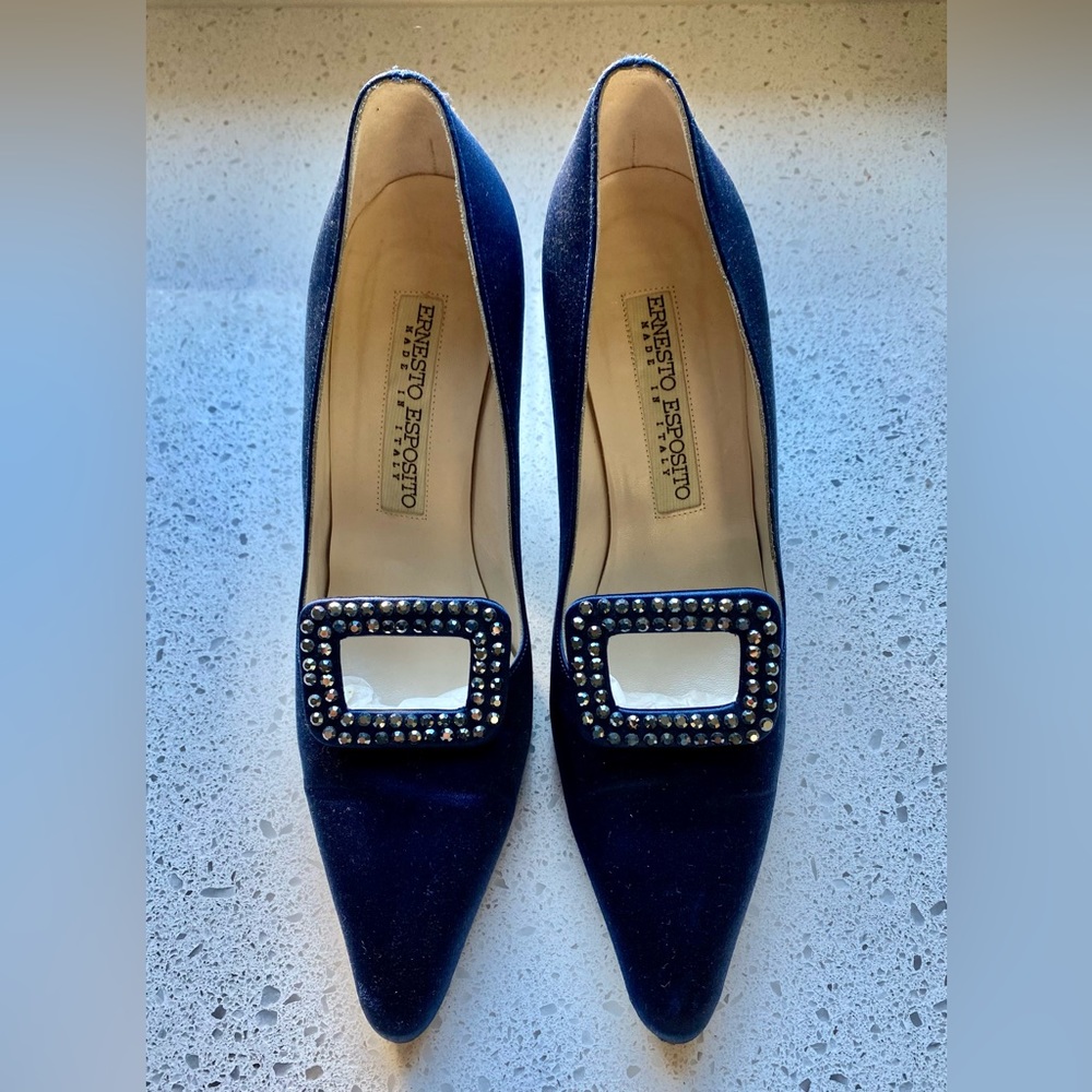 Ernesto Esposito Navy Satin Stiletto, Size 9
